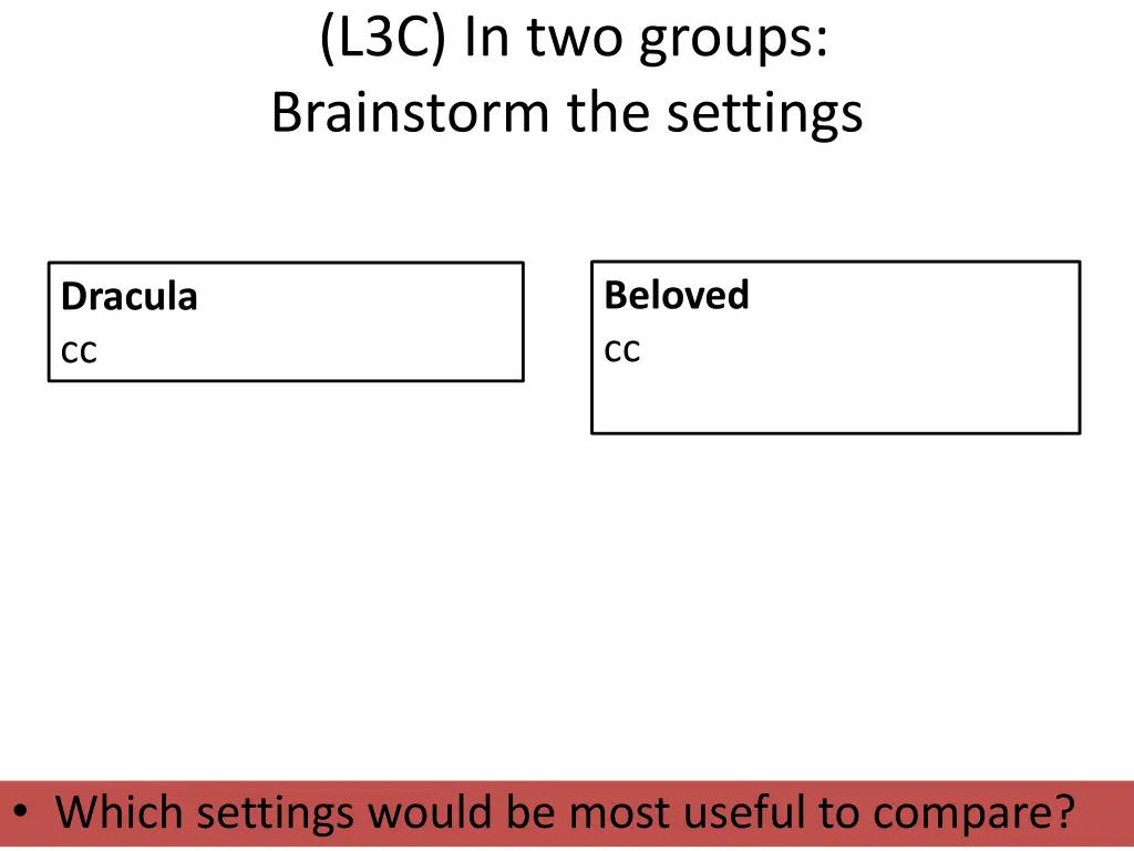 l3c in two groups brainstorm the settings