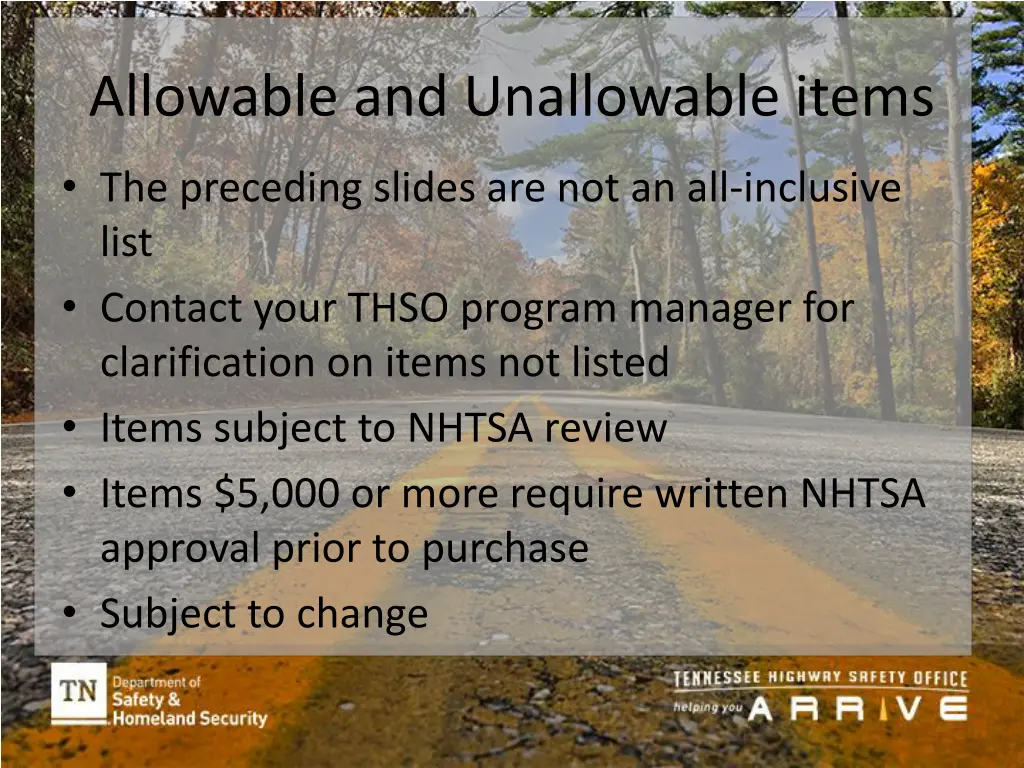 allowable and unallowable items