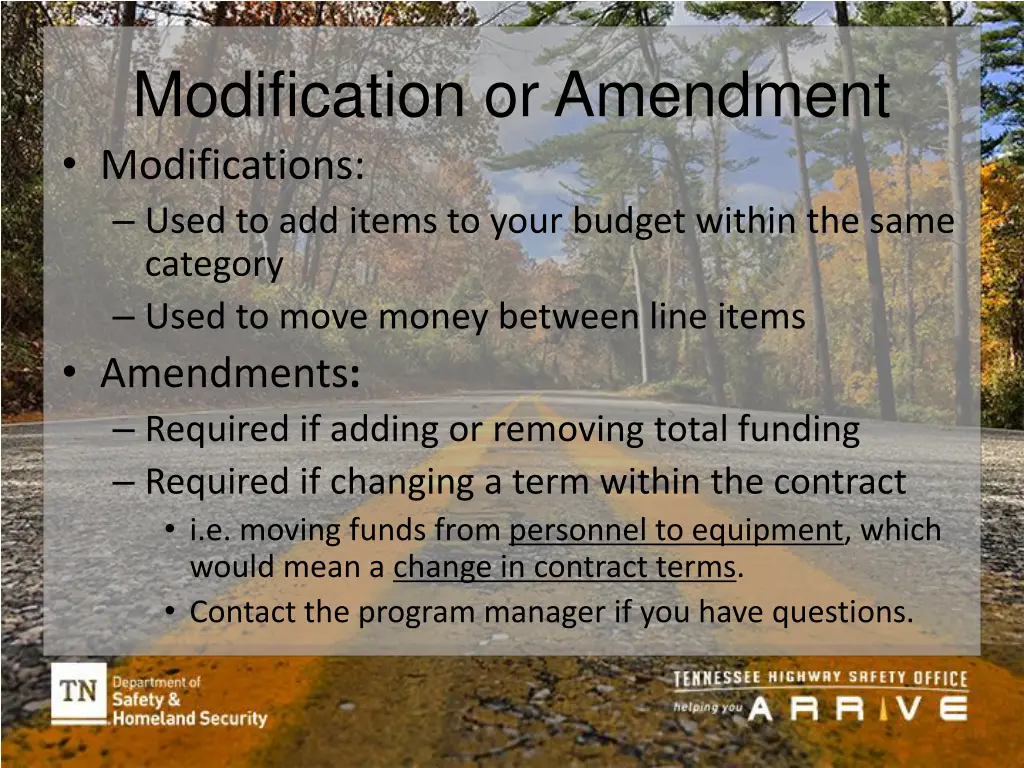 modification or amendment modifications used