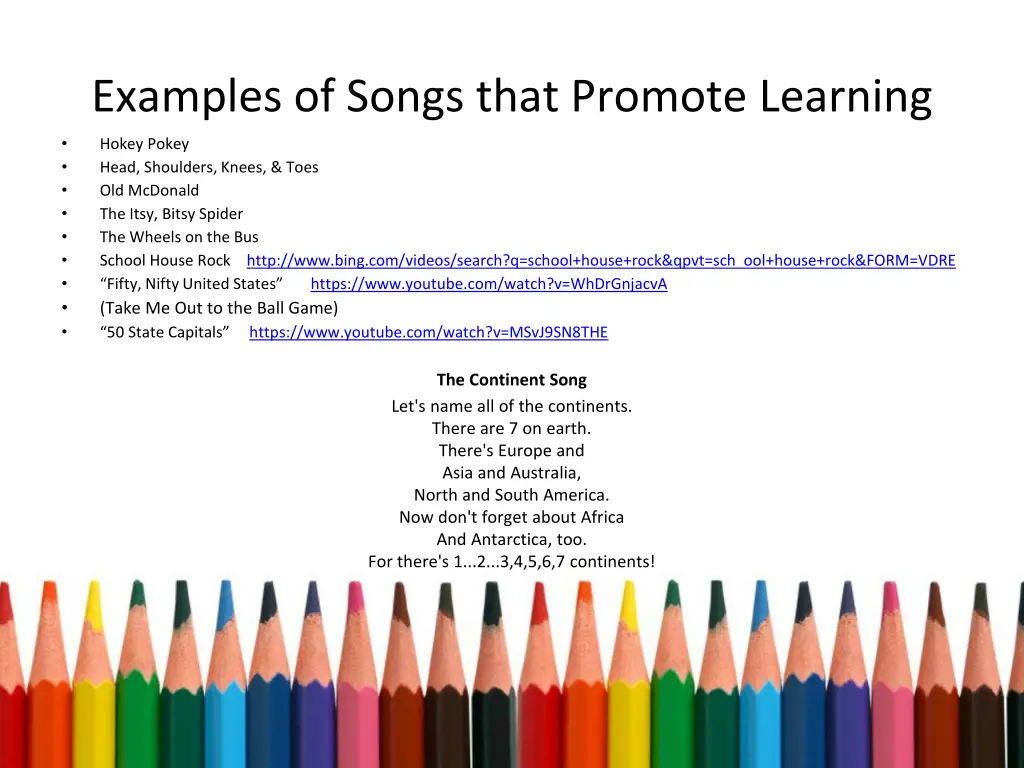 examples of songs that promote learning