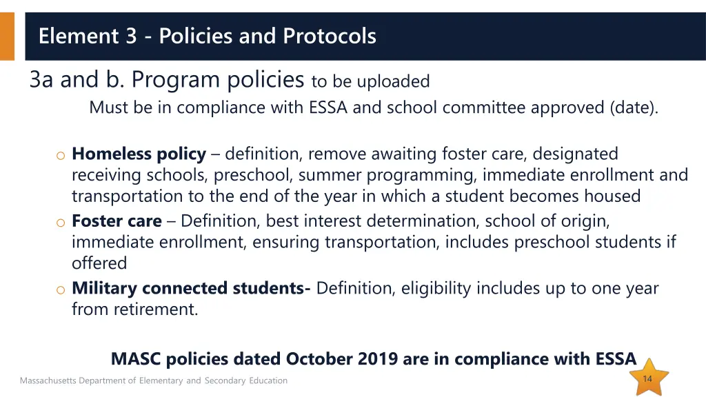 element 3 policies and protocols