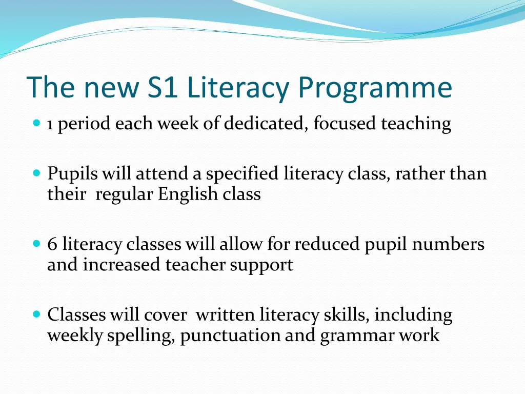 the new s1 literacy programme 1 period each week