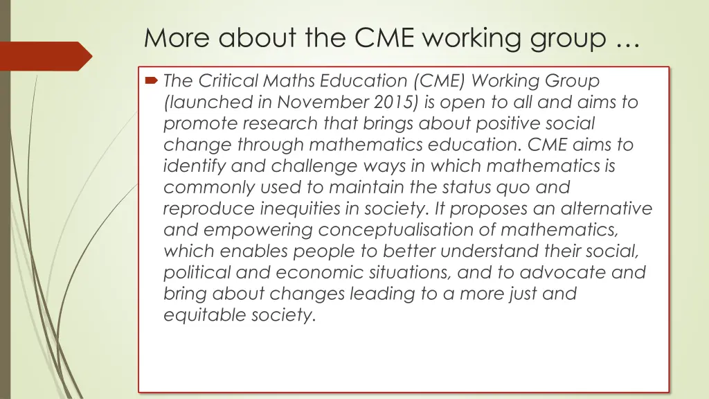 more about the cme working group