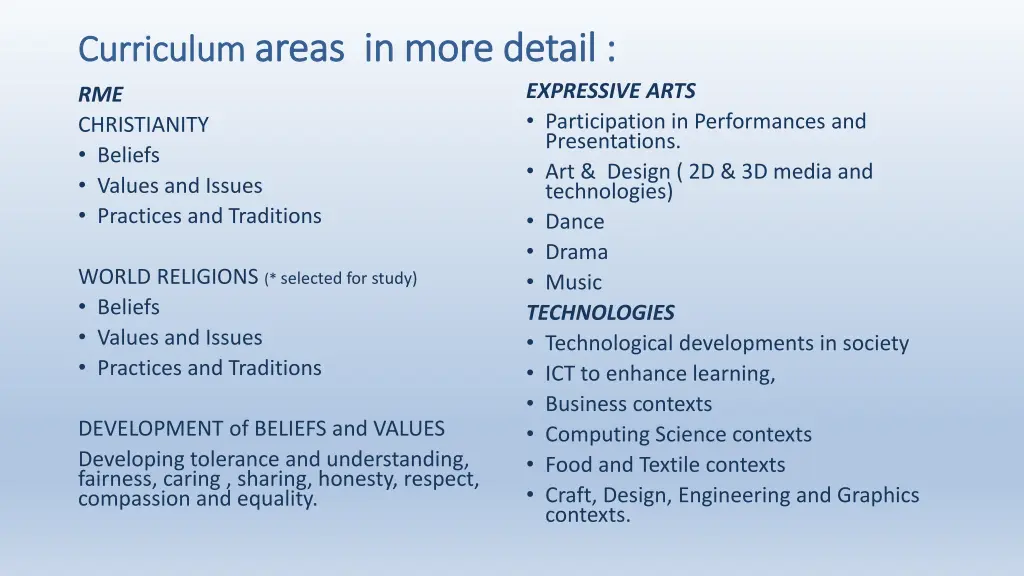 curriculum curriculum areas in more detail areas