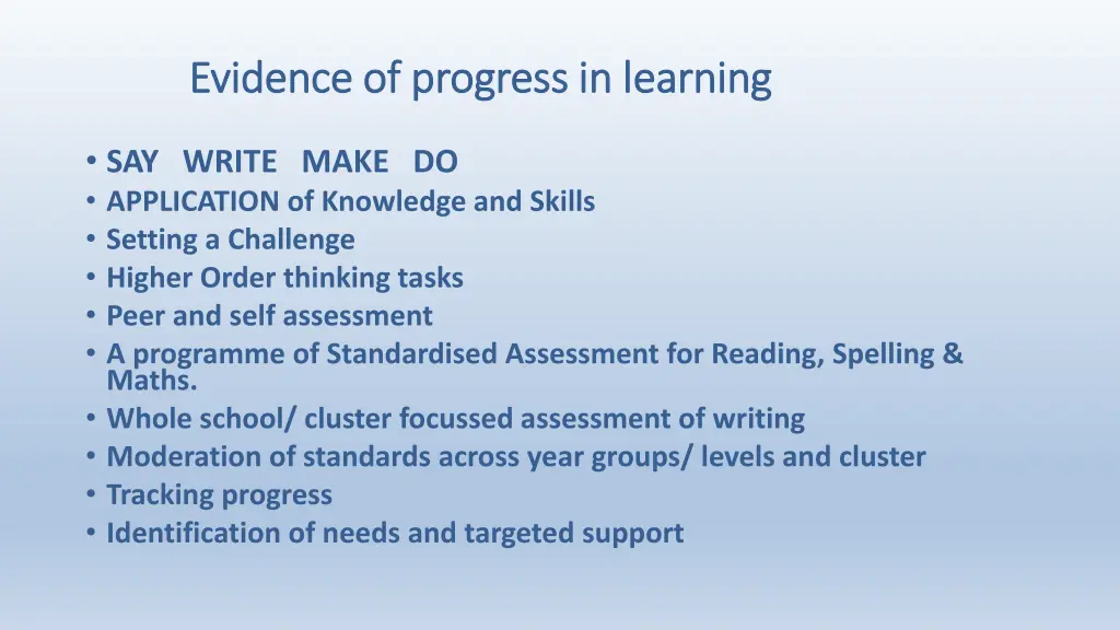 evidence of progress in learning evidence