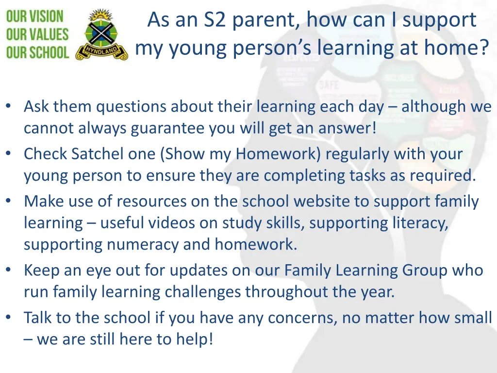 as an s2 parent how can i support my young person