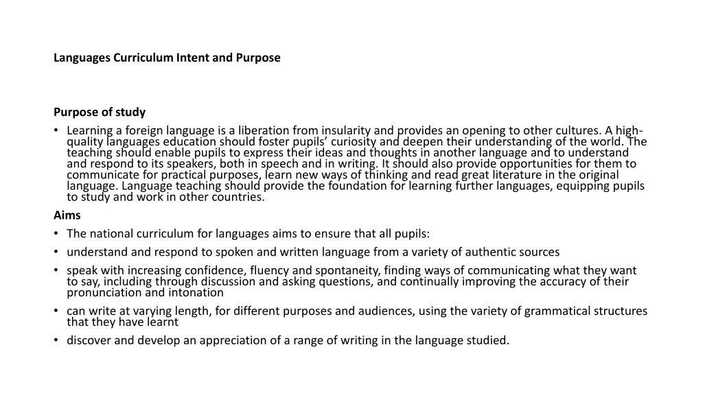 languages curriculum intent and purpose