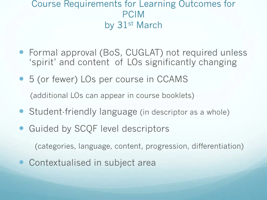 course requirements for learning outcomes