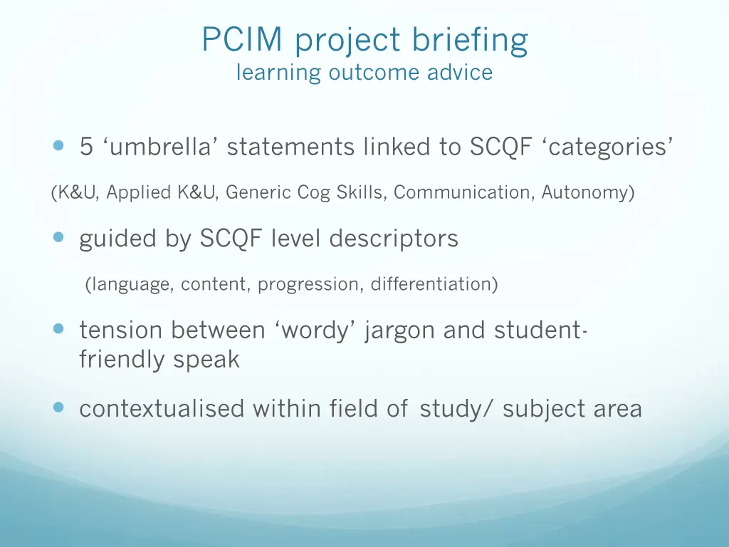 pcim project briefing learning outcome advice