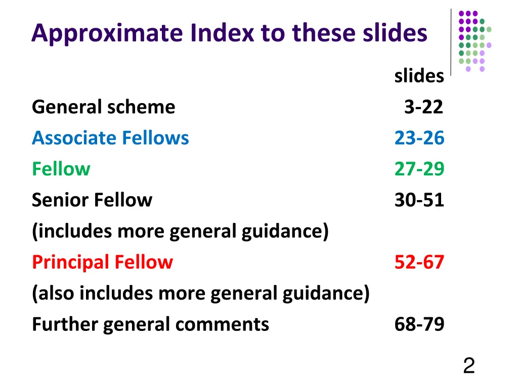 approximate index to these slides