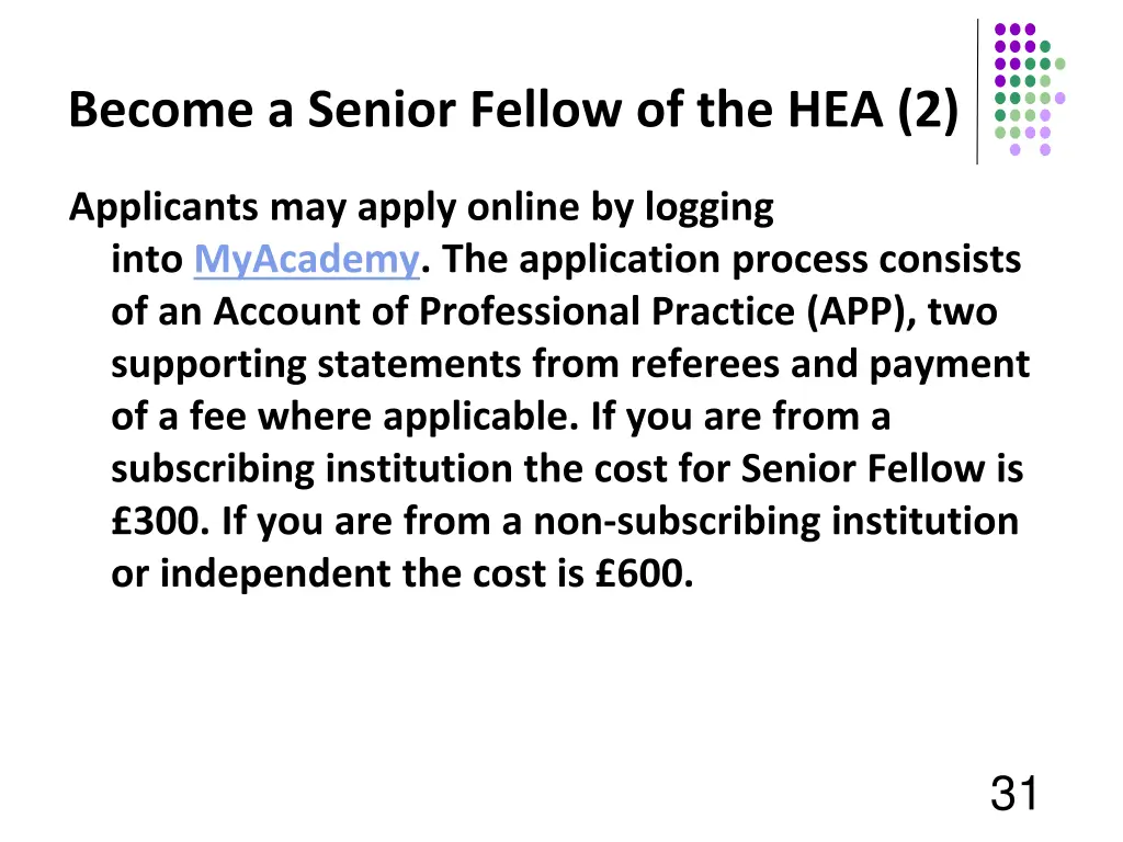 become a senior fellow of the hea 2