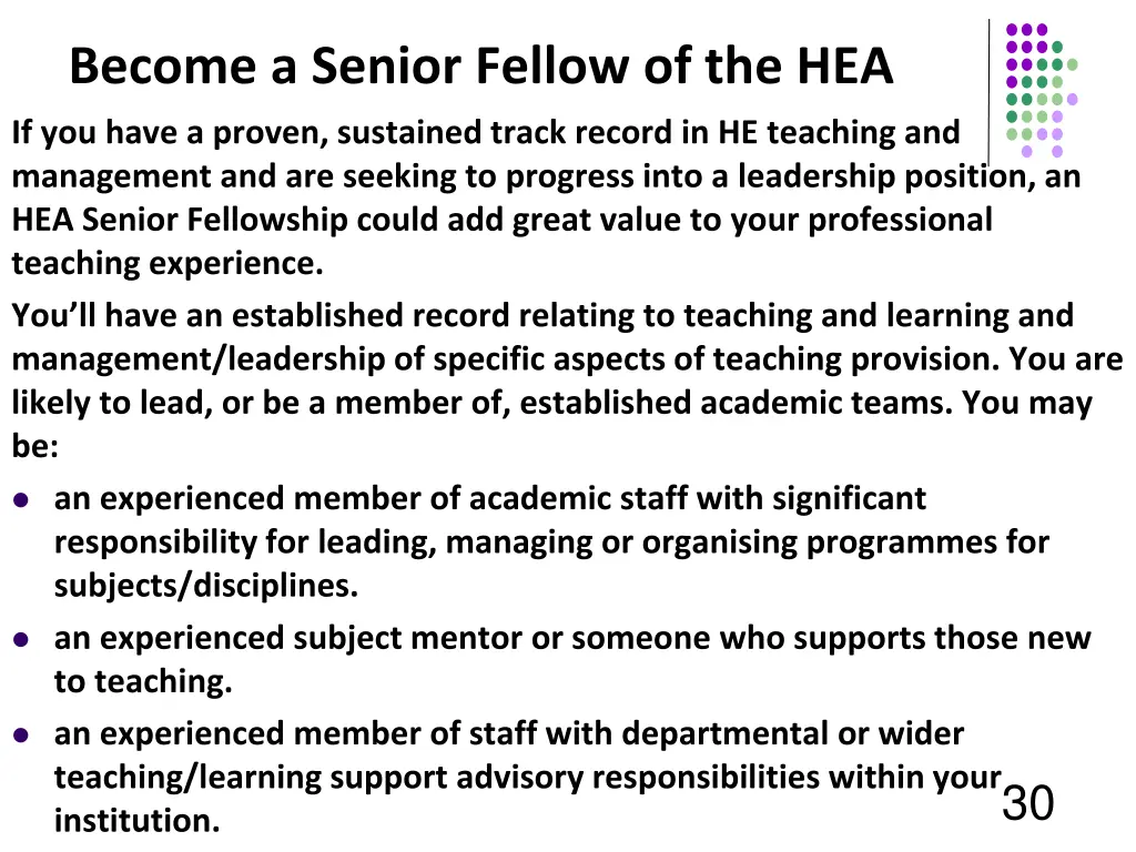 become a senior fellow of the hea