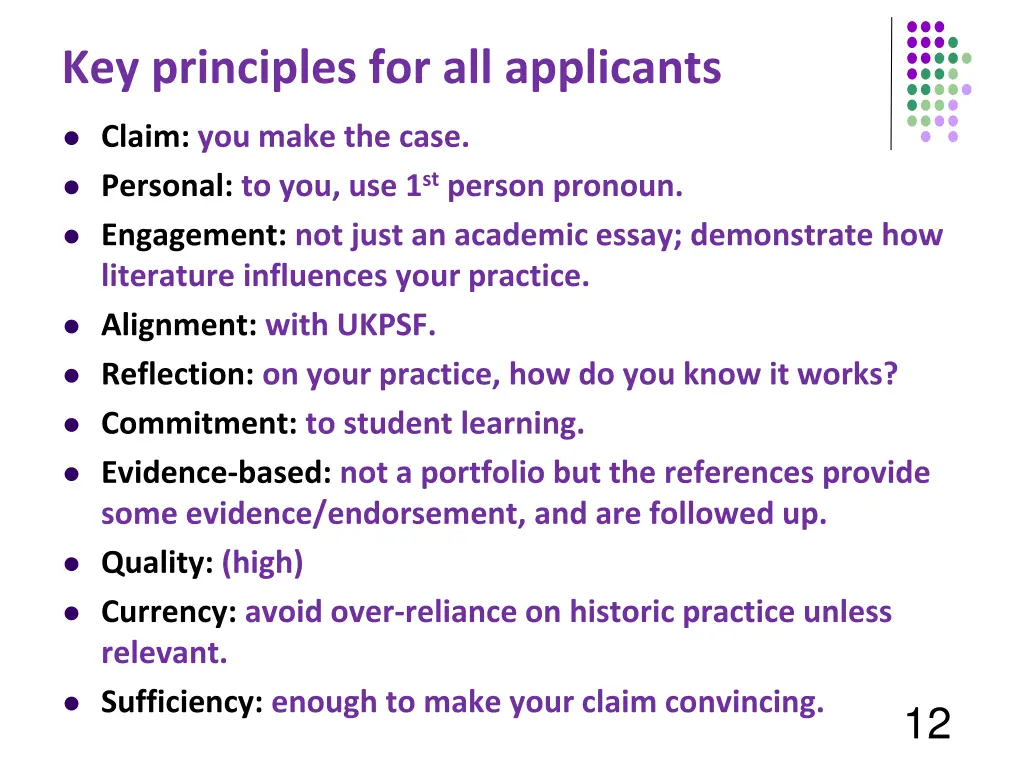 key principles for all applicants