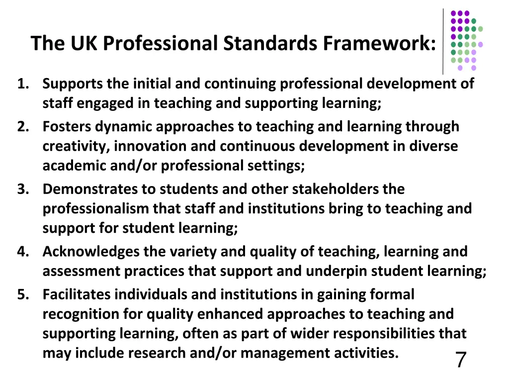 the uk professional standards framework