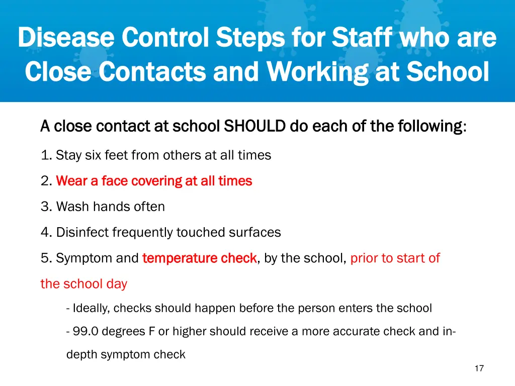 disease control steps for staff who are disease