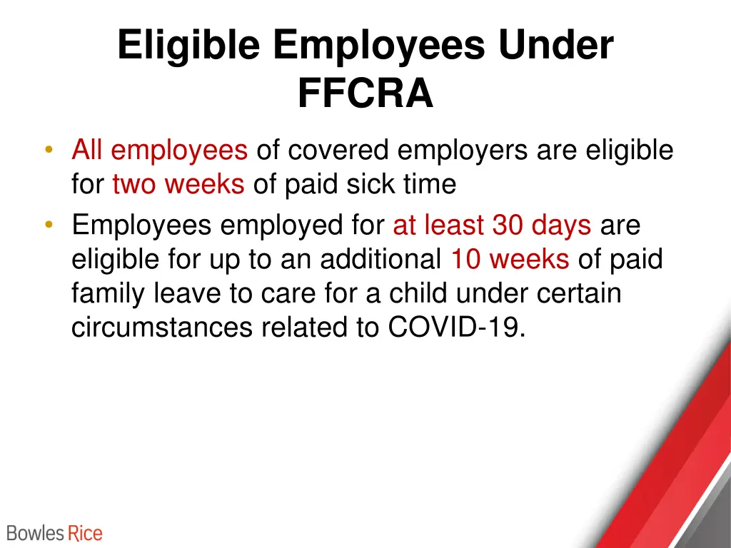 eligible employees under ffcra