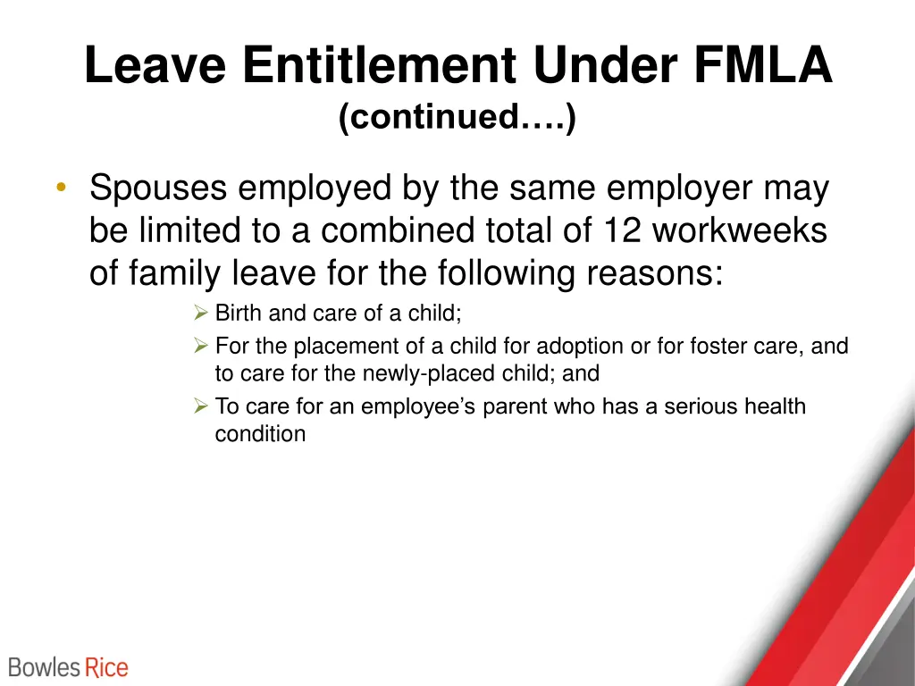 leave entitlement under fmla continued