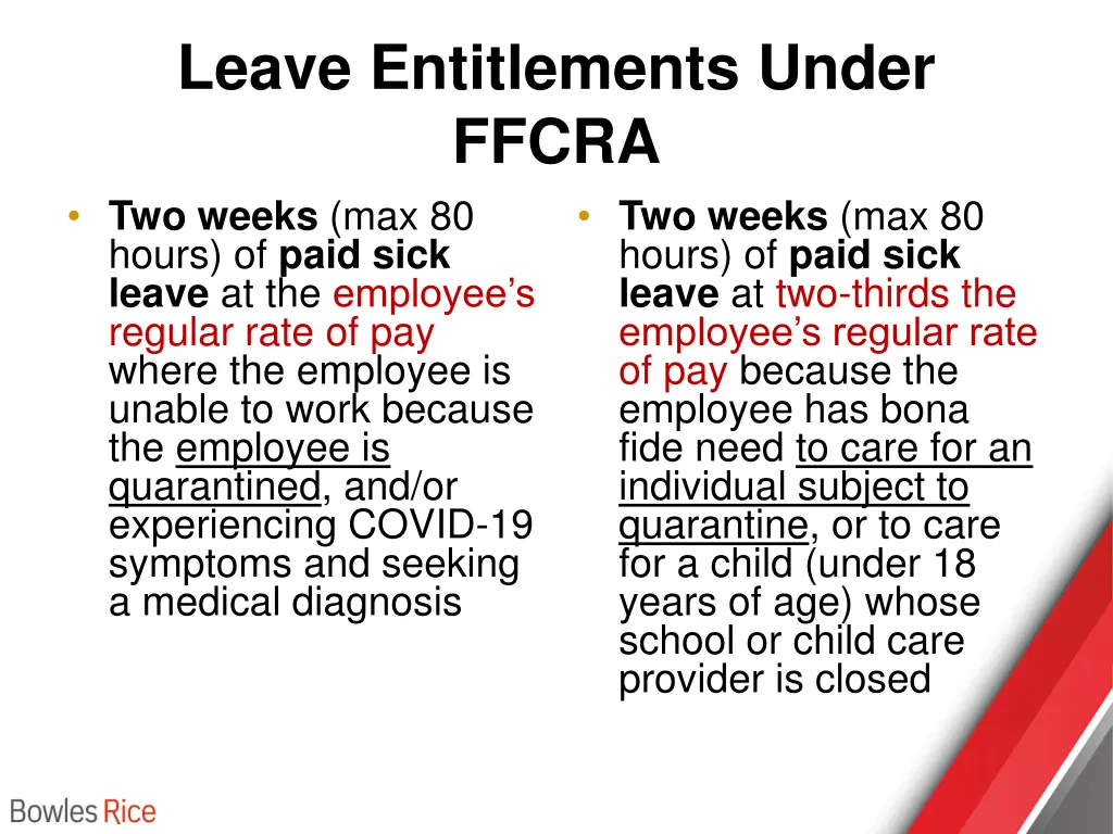 leave entitlements under ffcra two weeks