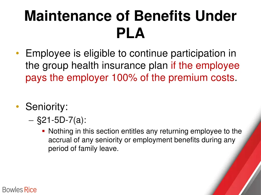 maintenance of benefits under pla