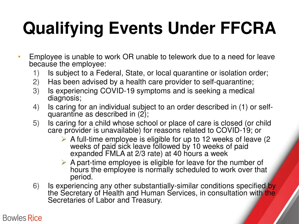 qualifying events under ffcra