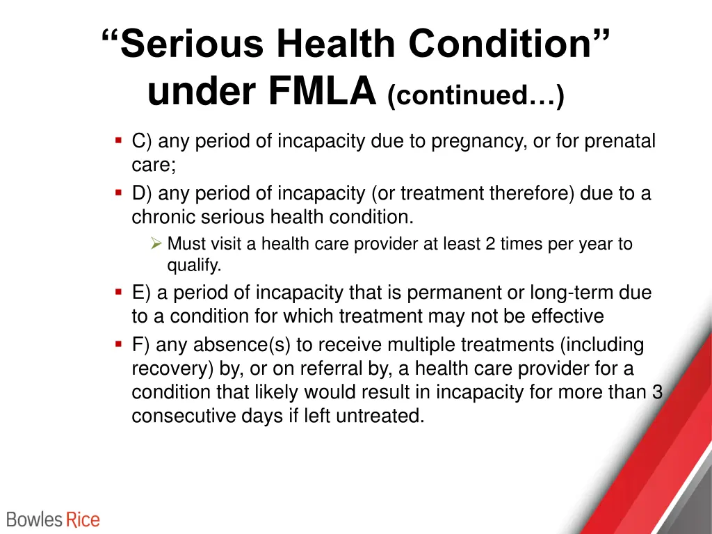 serious health condition under fmla continued