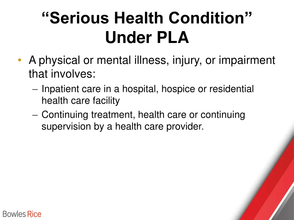 serious health condition under pla