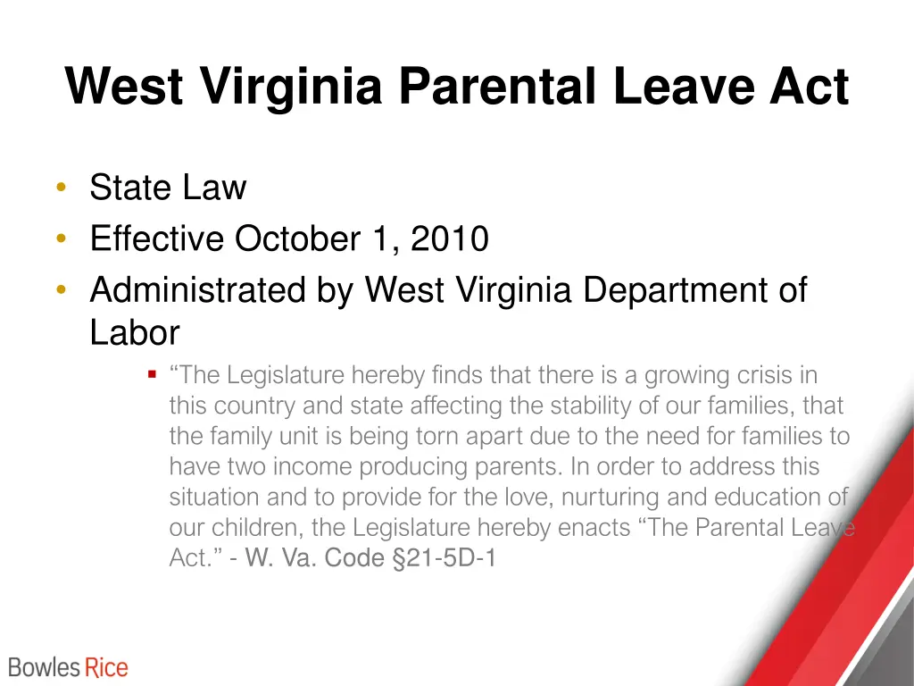 west virginia parental leave act