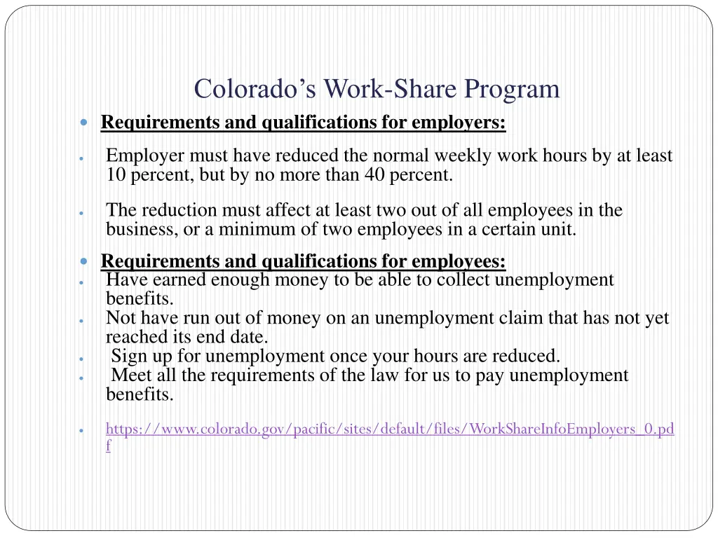 colorado s work share program requirements