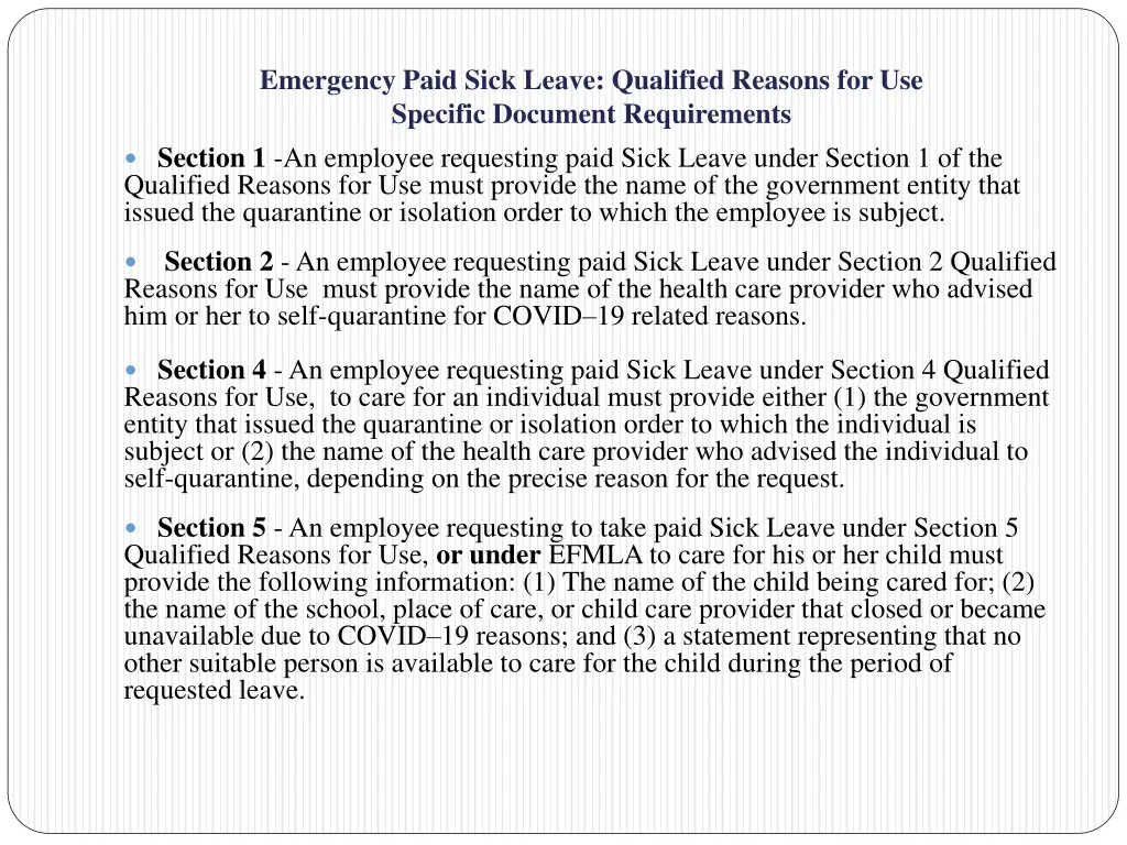 emergency paid sick leave qualified reasons