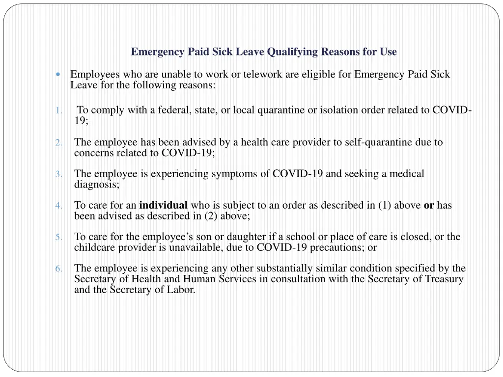 emergency paid sick leave qualifying reasons