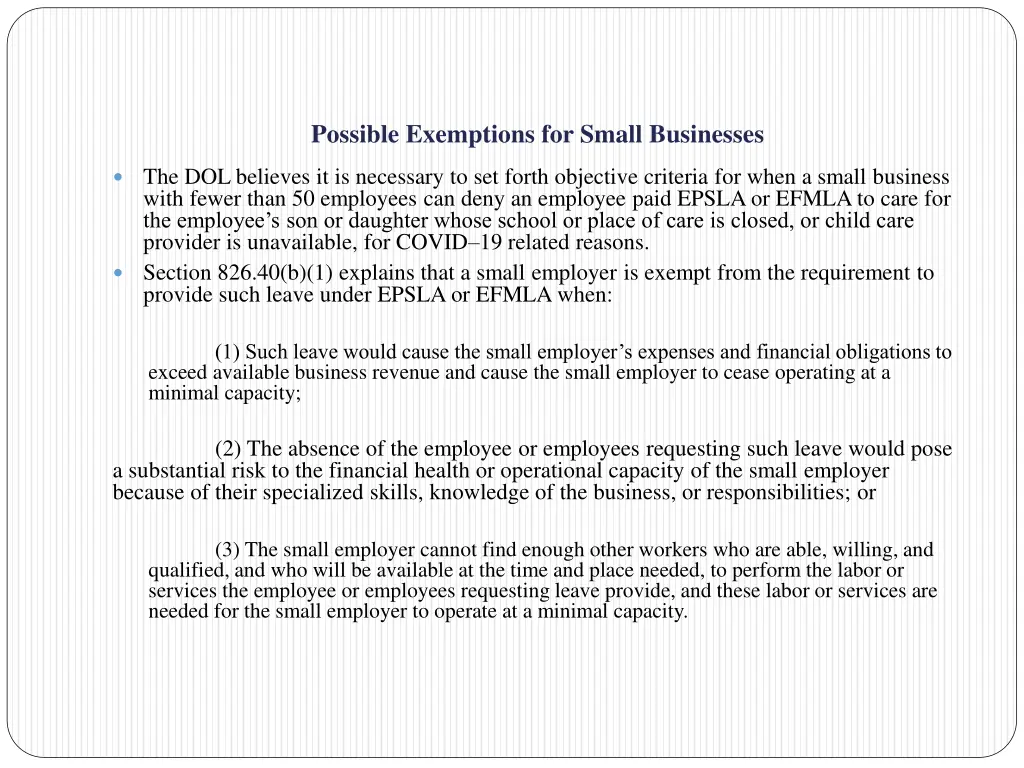 possible exemptions for small businesses