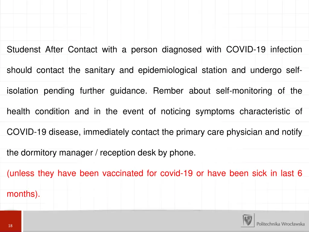 studenst after contact with a person diagnosed