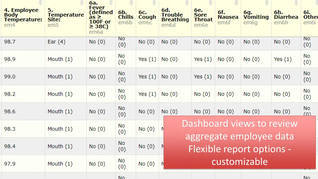 dashboard views to review aggregate employee data