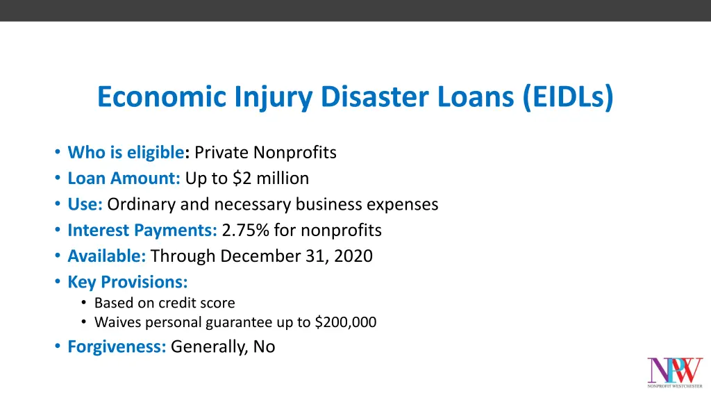 economic injury disaster loans eidls 1