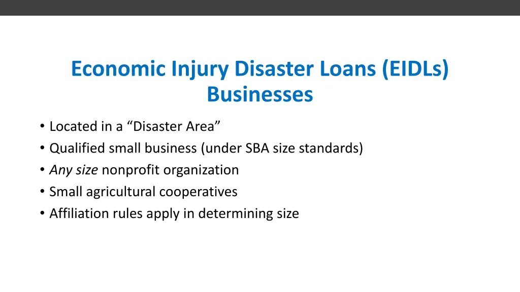 economic injury disaster loans eidls businesses