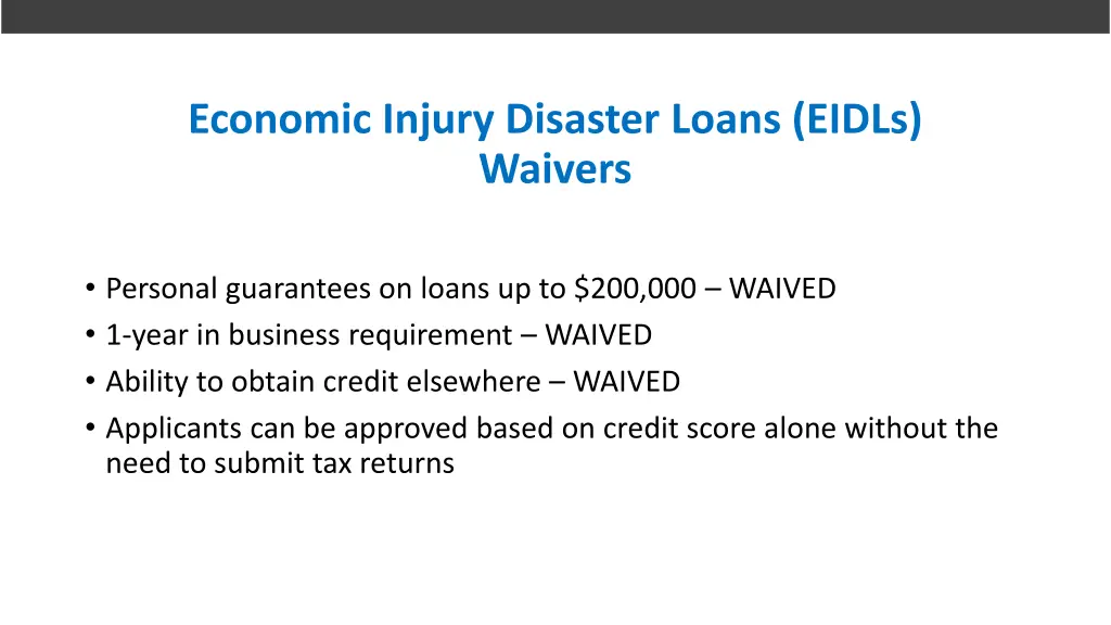 economic injury disaster loans eidls waivers