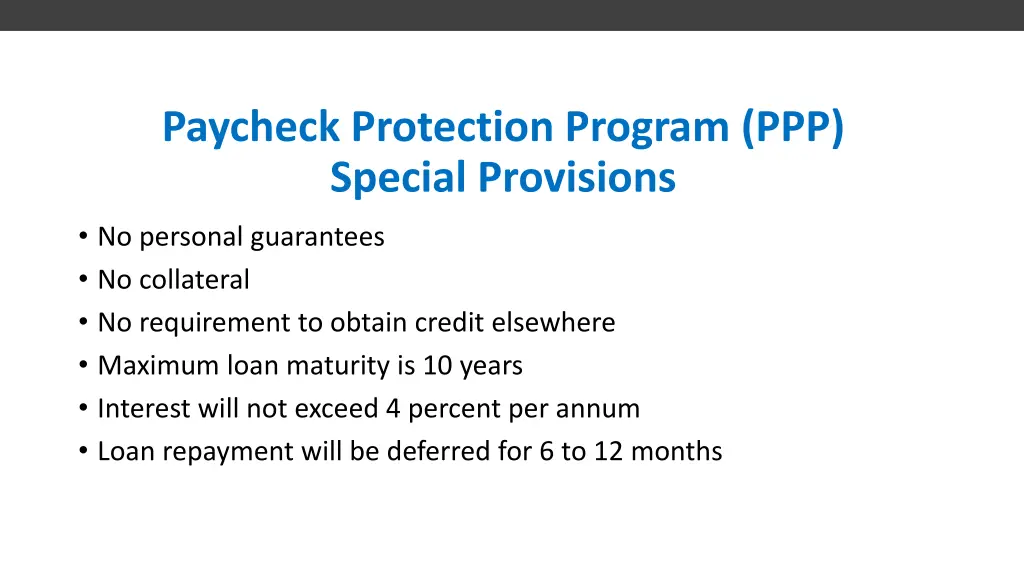 paycheck protection program ppp special provisions