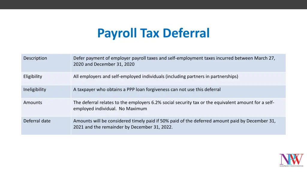 payroll tax deferral