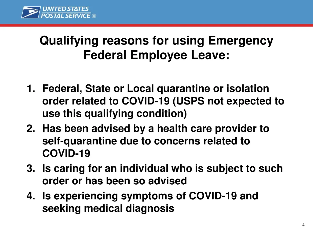 qualifying reasons for using emergency federal