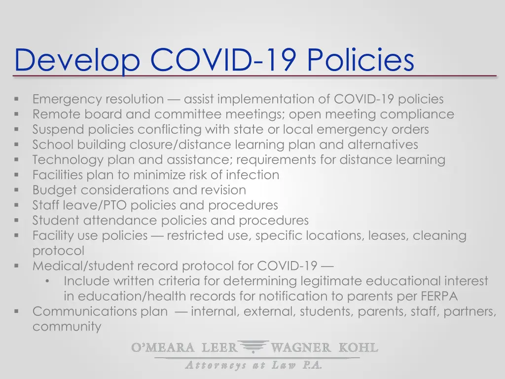 develop covid 19 policies