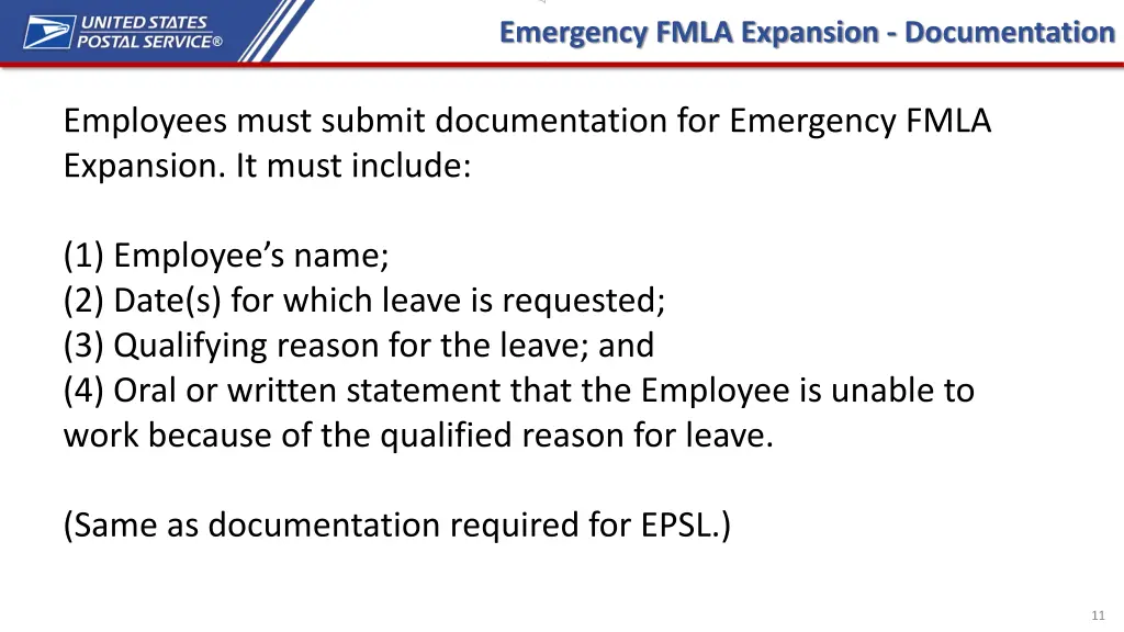 emergency fmla expansion documentation