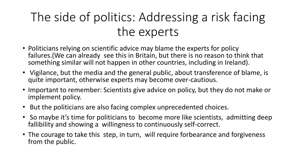 the side of politics addressing a risk facing