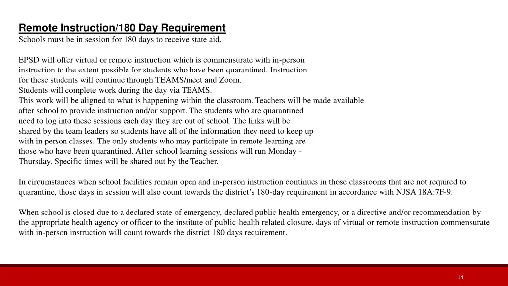 remote instruction 180 day requirement schools