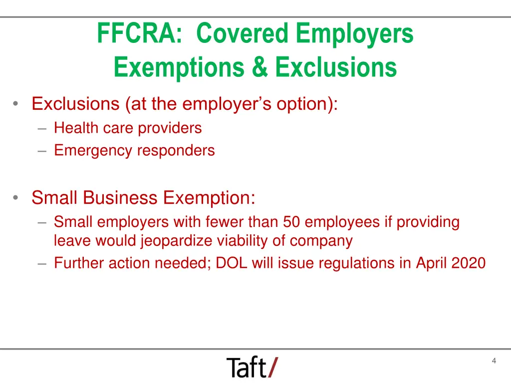 ffcra covered employers exemptions exclusions