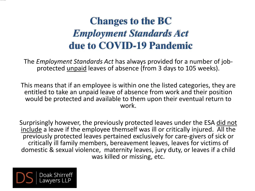 changes to the bc employment standards 1