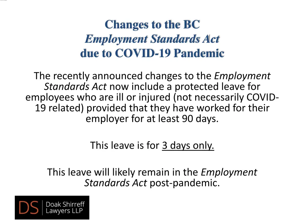 changes to the bc employment standards 2