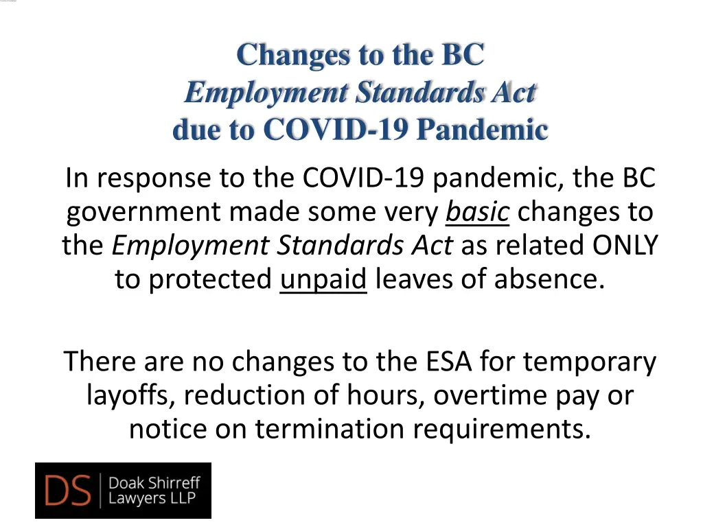 changes to the bc employment standards