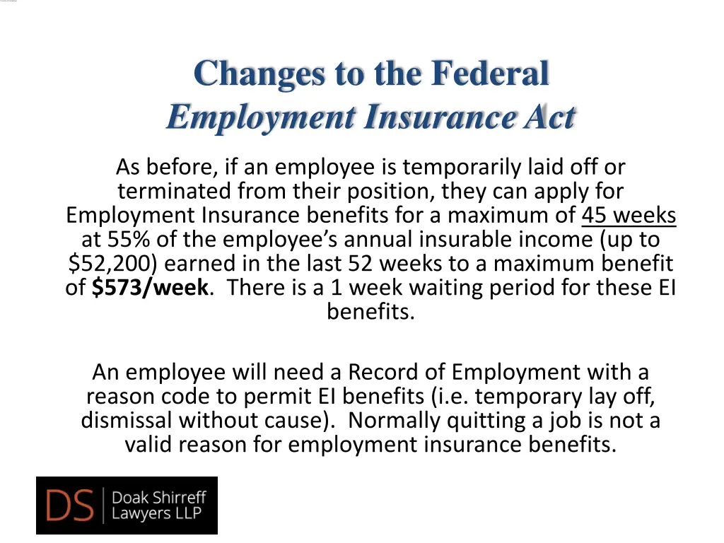 changes to the federal employment insurance act