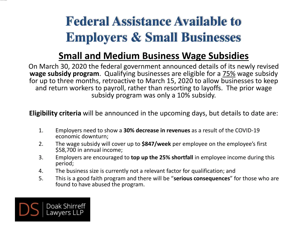 federal assistance available to employers small 1