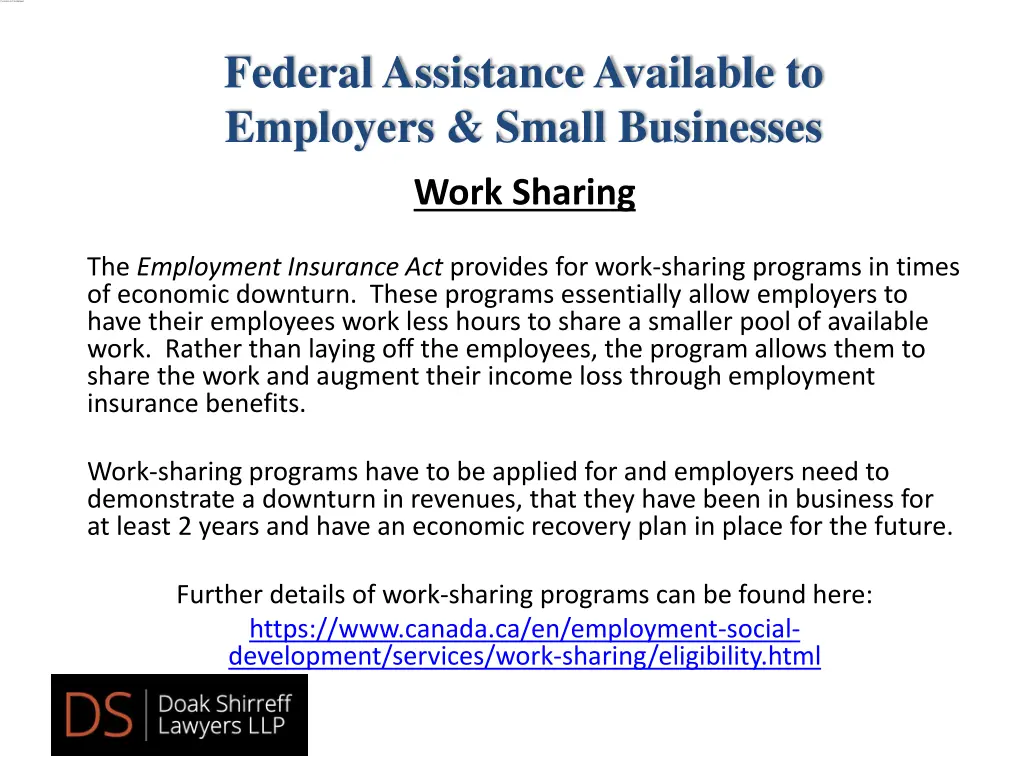 federal assistance available to employers small